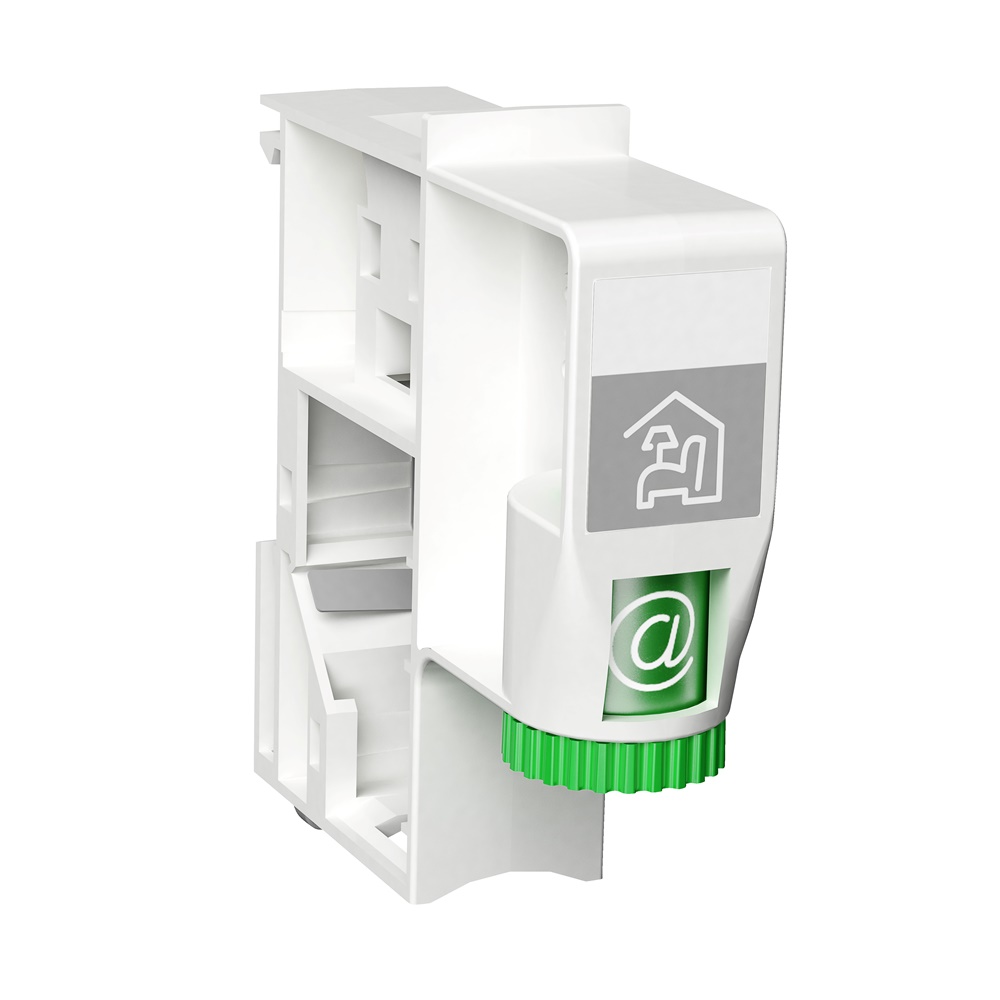 Modulo Fix RJ45 con rotellina selezione applicazione e graffa messa a terra per connettori S-ONE, uso impianti rete domestici