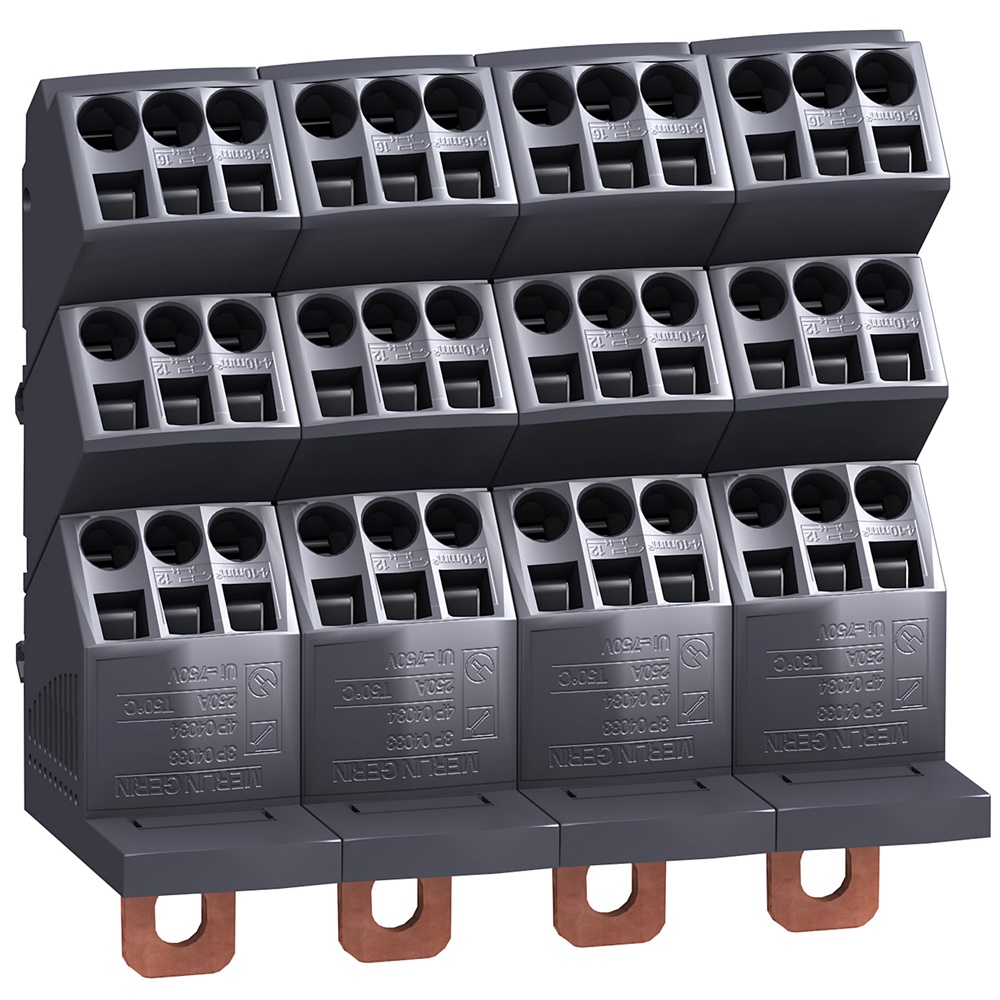 Blocco distribuzione Linergy 250A 4 poli 690V per impianti elettrici industriali