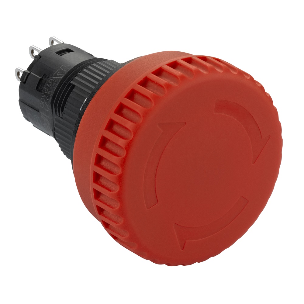 Arresto di emergenza Ø16mm luminoso 24V testa Ø32 MM,sblocco rotazione 2 NC