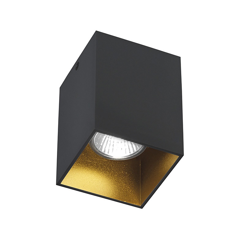 Downlight plafone quadrato nero-opaco interno oro satinato attacco GU10 per ambienti moderni IP20