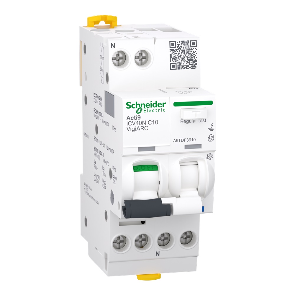Interruttore magnetotermico differenziale AFDD Acti9 iCV40N 1P+N 10A curva C 30mA tipo A-SI per protezione impianti elettrici residenziali e industriali