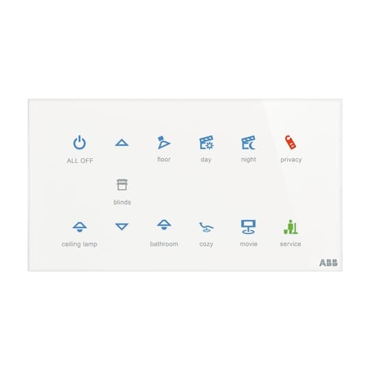 Placca touch 12 canali multifunzione con sensore temperatura integrato per sistemi KNX EIB controllo illuminazione e automazioni