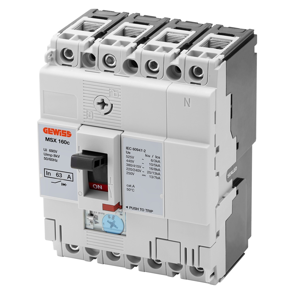 Interruttore scatolato MSX 160C 3P+N 63A 16kA magnetotermico distribuzione potenza