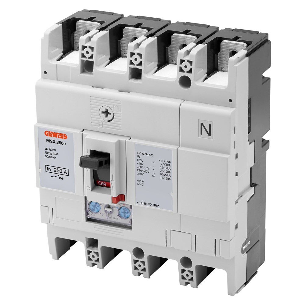 Interruttore scatolato MSX 250C 3P+N 250A 16kA magnetotermico per distribuzione potenza