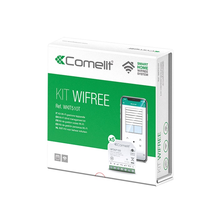Serie WiFree - Kit smart home Wi-Fi sistema WiFree, 5 moduli gestione tapparelle, 2IN/2OUT relè 5A, app + assistenti vocali, 250VAC 350W