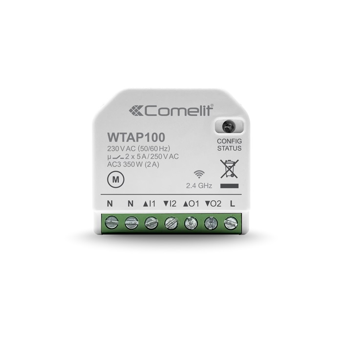 Serie WiFree - Modulo Wi-Fi gestione tapparelle locale o remoto, 2 ingressi/2 uscite 5A, controllo locale/remoto, 350W max
