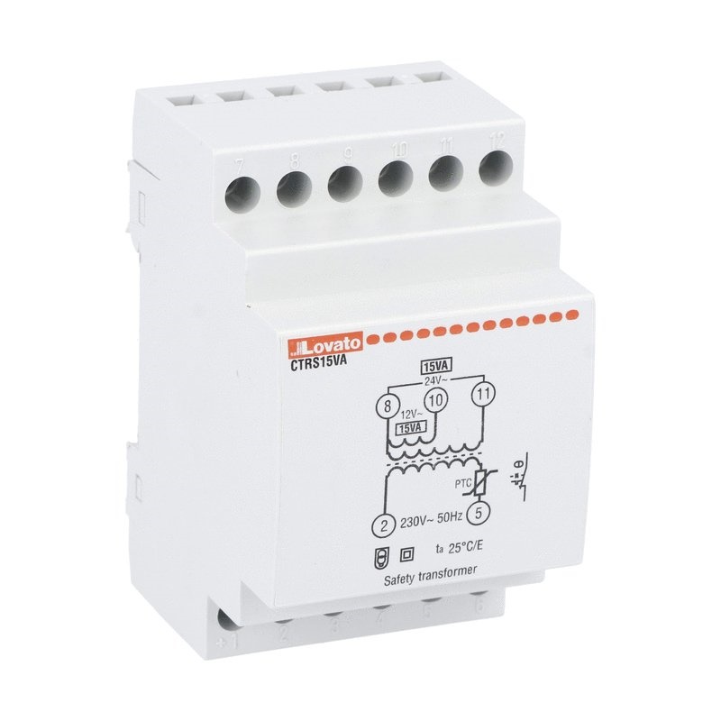 Trasformatore sicurezza modulare 15VA 230VAC ingresso 12-24VAC uscita per impianti elettrici