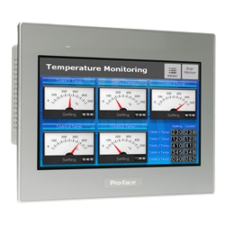 Display touch panel da 10 W, 2COM, 2 Ethernet, dispositivo host USB, 24 V CC, modello GP-Pro EX