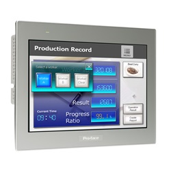 Display touch panel da 12 W, 2COM, 2 Ethernet, dispositivo host USB, 24 V CC, modello GP-Pro EX
