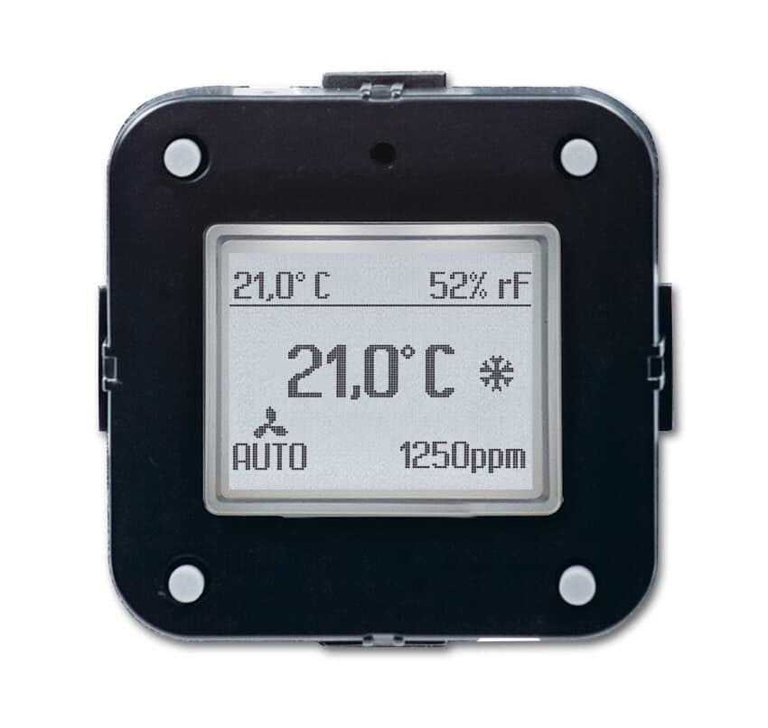 Termostato KNX con sensore CO2, umidità, pressione aria, ingresso universale, controllo riscaldamento e ventilazione