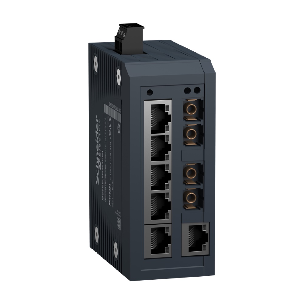 switch di rete, Modicon Networking, standard non gestito, 6 porte per rame con 2 porte per fibra ottica monomodale