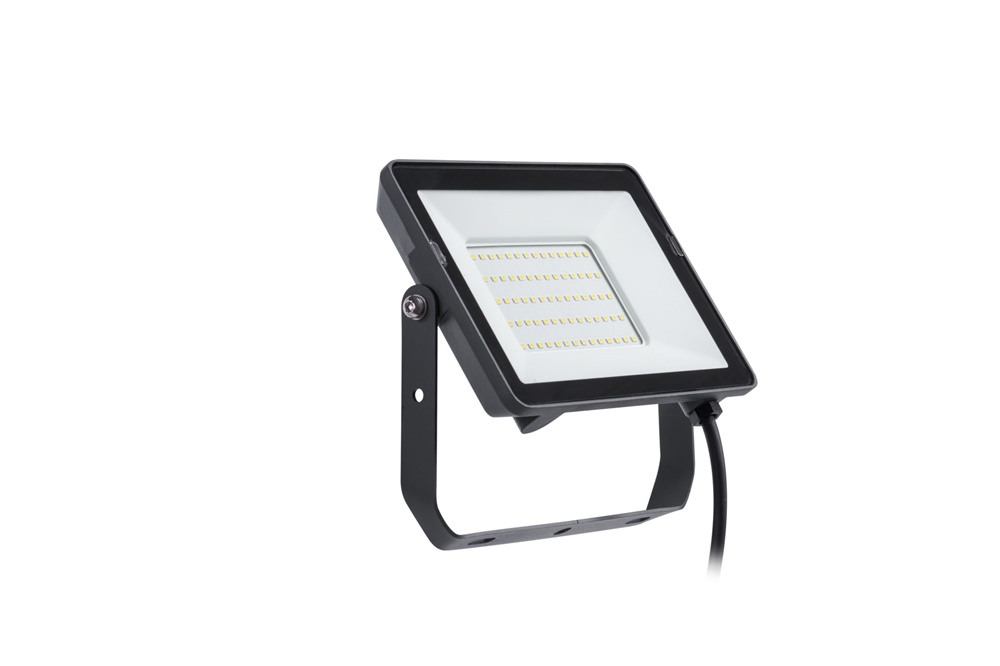 Proiettore LED 830 lumen bianco caldo IP65 per facciate e spazi industriali nero cavi terminali liberi