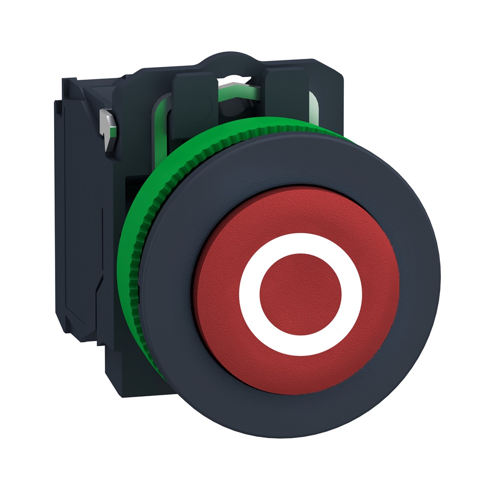 Harmony XB5, pulsante rosso Antimicrobico sporgente con marcatura O filopannello, in plastica, ad impulso, Ø30 1NC