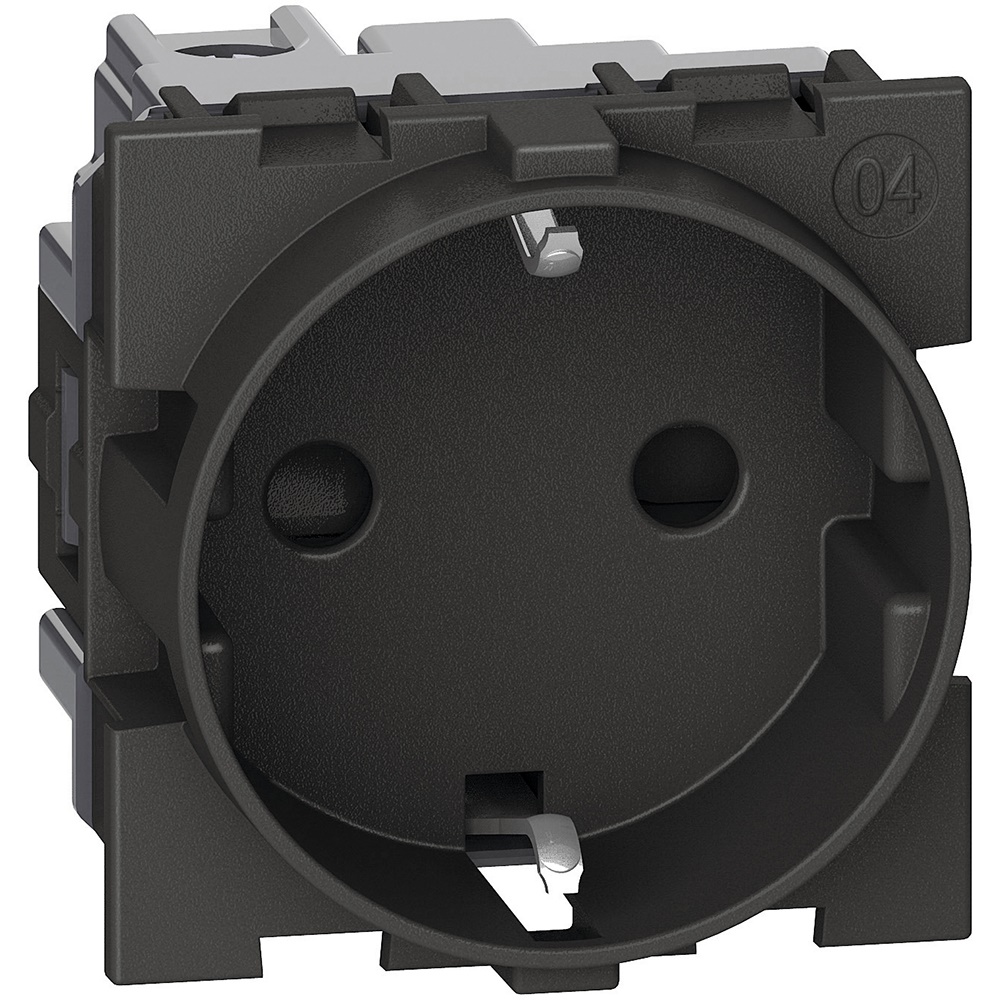 Presa standard tedesco 2P+T 16A 250V con contatti laterali terra nera 2 moduli