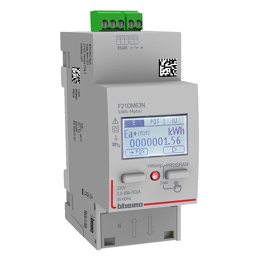 Contatore energia monofase 63A MID RS485 per impianti residenziali e commerciali