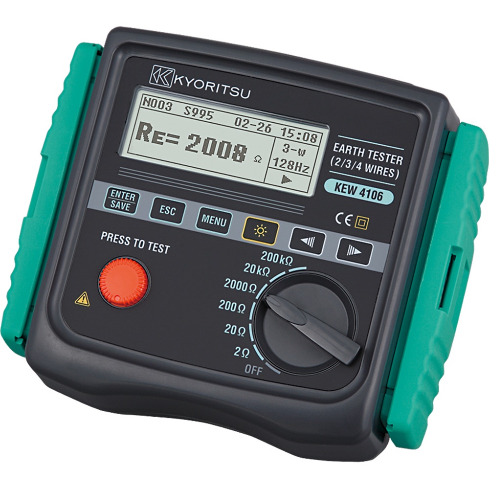 Misuratore di terra 200 kOhm professionale Volt-Amperometrico con display LCD e memoria interna, kit cavi incluso