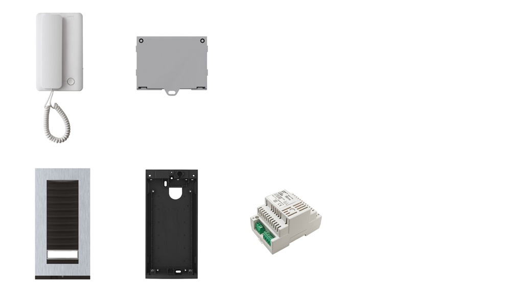 Kit citofonico monofamiliare espandibile AGT A200 con posto esterno Targha e alimentatore, per impianti residenziali multifilari