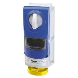 PRESA FISSA INTERBLOCCATA VERTICALE - SENZA FONDO - IMPIEGHI GRAVOSI - CON BASE PORTAFUSIBILI - 2P+T 16A 100-130V-50/60HZ 4H - IP66