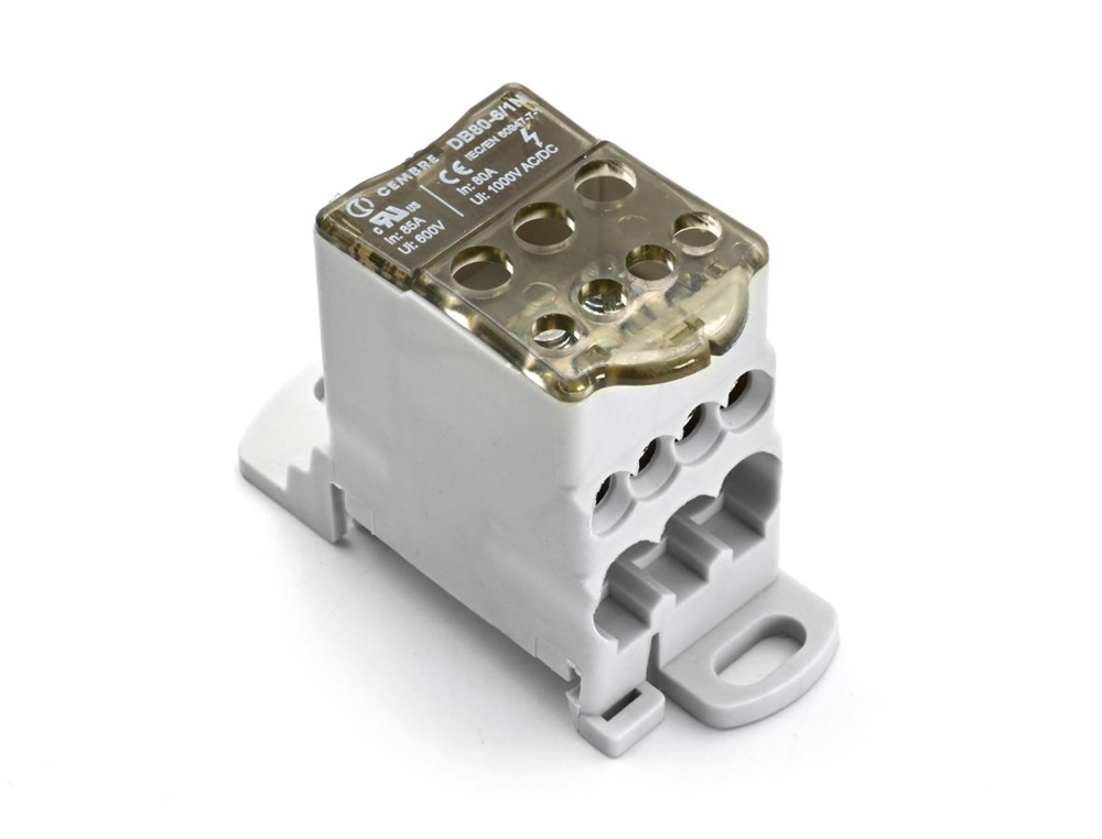 Ripartitore unipolare serie DBLOCK 80A 6 uscite serraggio diretto cablaggio quadri controllo distribuzione