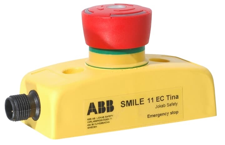Pulsante emergenza SMILE 11 EC Tina con LED stato, connettore M12, per impianti industriali sicurezza
