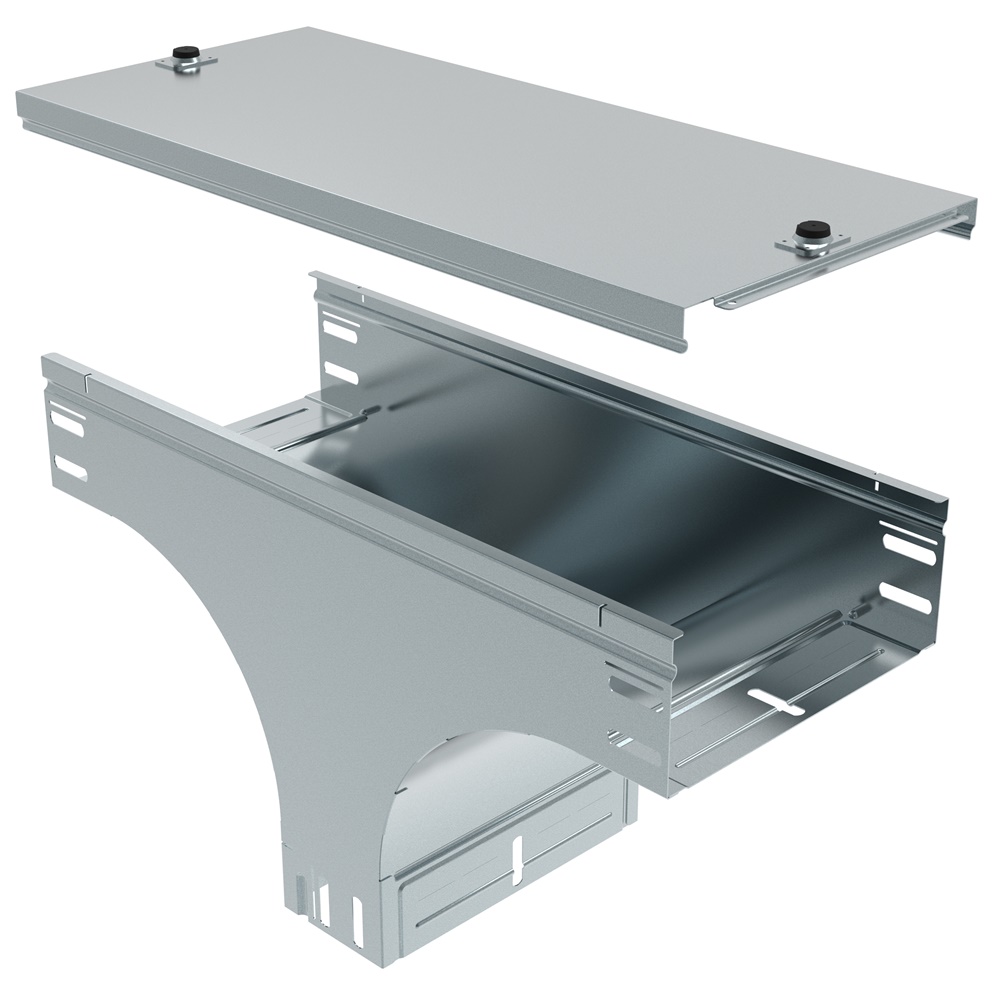 Derivazione verticale a T discesa 300x75 mm acciaio zincato sendzimir per impianti elettrici