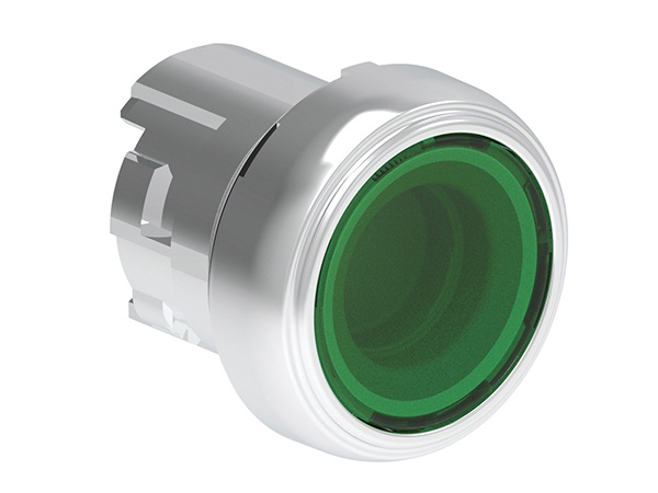 Pulsante luminoso metallico rasato verde Ø22mm serie Platinum per comando impulso