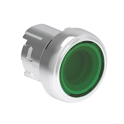 Pulsante luminoso metallico rasato verde Ø22mm serie Platinum per comando impulso