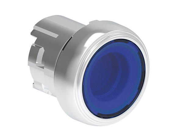 Pulsante luminoso metallico rasato blu Ø22mm serie Platinum per comando impulsi