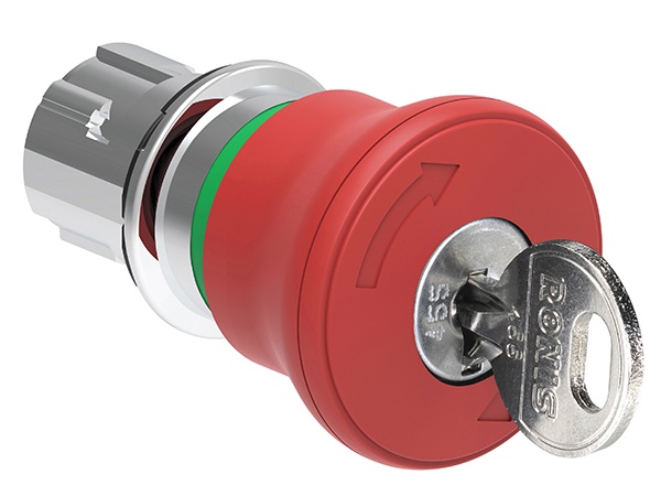 Pulsante fungo metallico 40mm rosso sgancio chiave arresto emergenza ISO13850