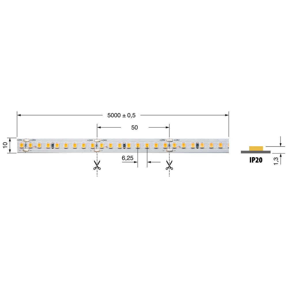 Striscia LED 19.2W/m 24V IP20 CRI90 luce naturale per interni design moderno