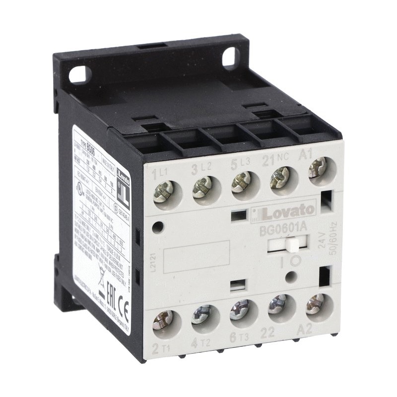 Contattore tripolare 6A AC3 bobina 24VAC 60Hz 1 contatto ausiliario NC