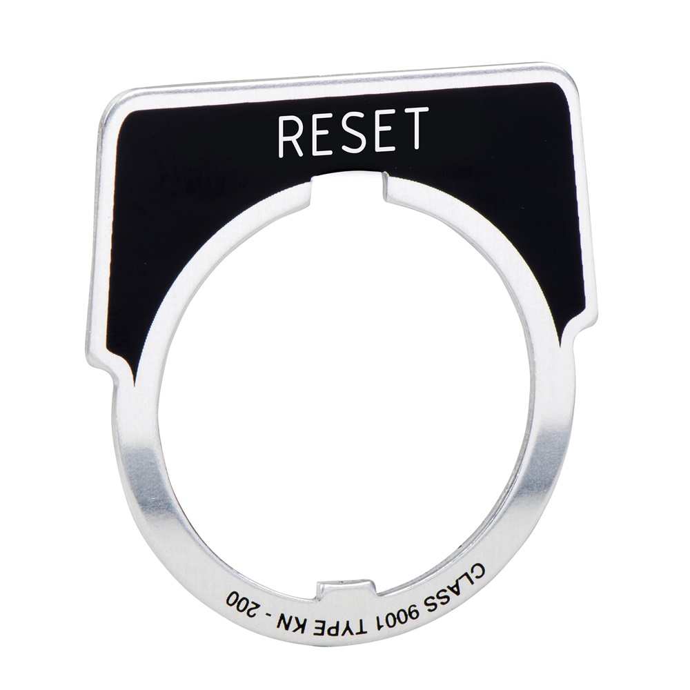 Legend, Harmony 9001K, Harmony 9001SK, 30mm, aluminium, black with silver letters, 40x43mm, marking RESET