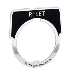Legend, Harmony 9001K, Harmony 9001SK, 30mm, aluminium, black with silver letters, 40x43mm, marking RESET