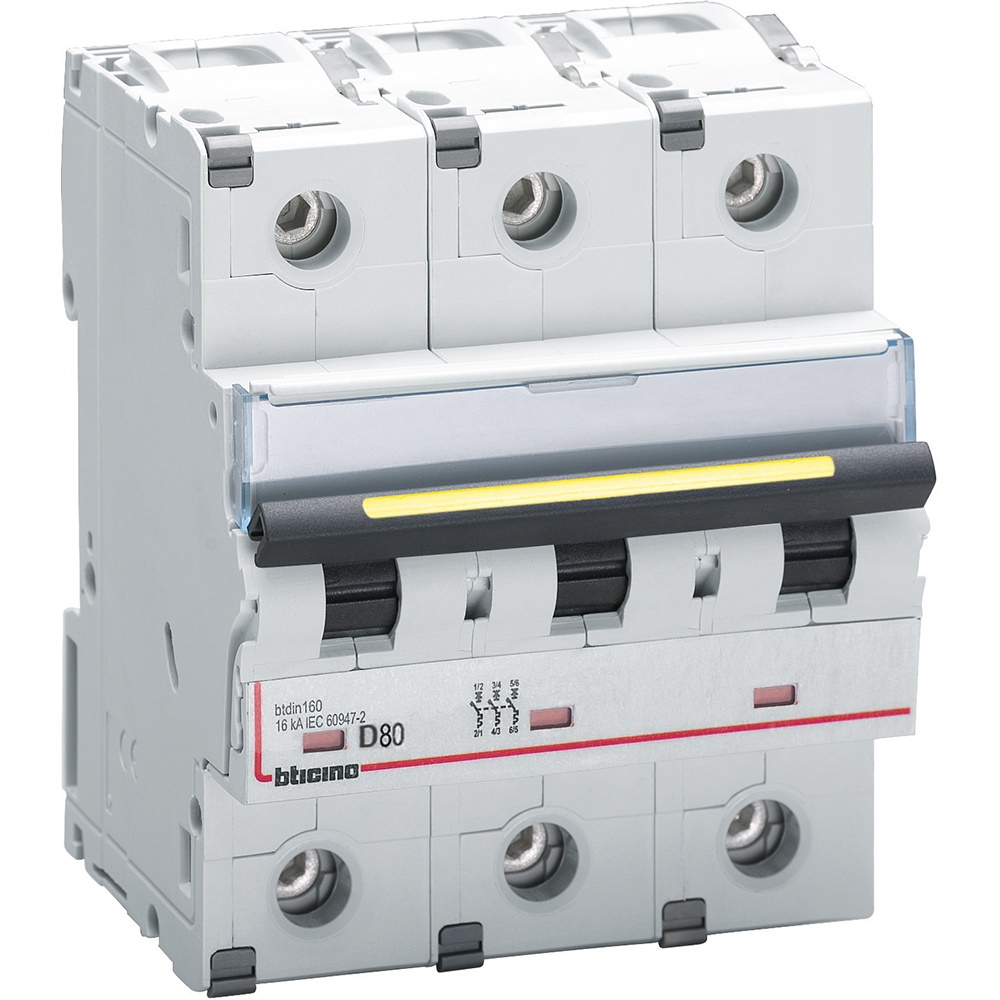 Interruttore magnetotermico 3P curva D 80A per impianti elettrici