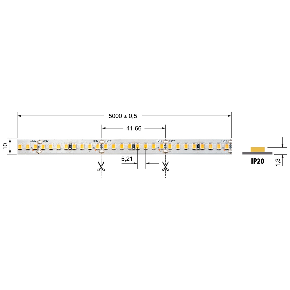 STR.LED 34W/M BN 24V IP20 CRI90 striscia LED alta efficienza per ambienti interni luce naturale risparmio energetico