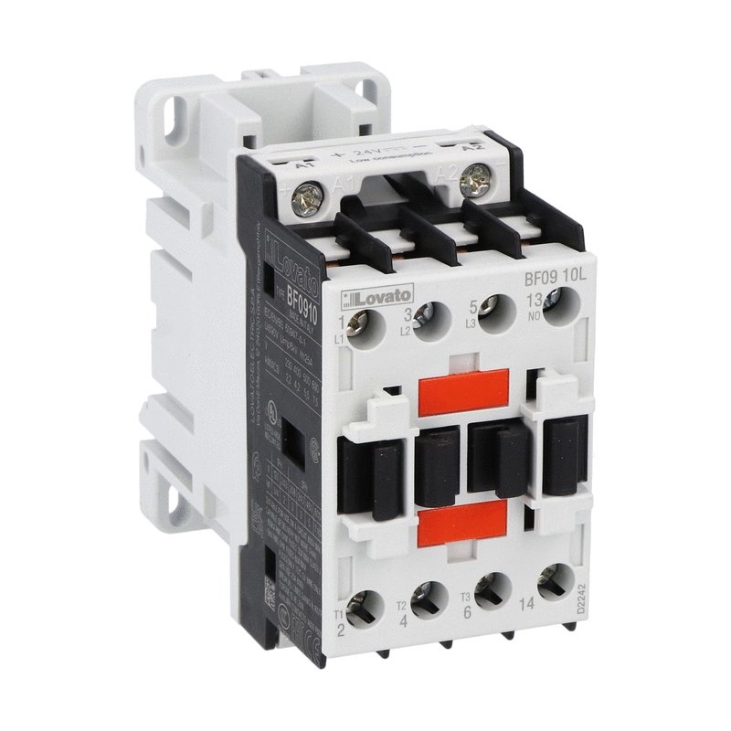 Contattore tripolare 9A AC3 bobina 24V DC basso consumo 1NA ausiliari
