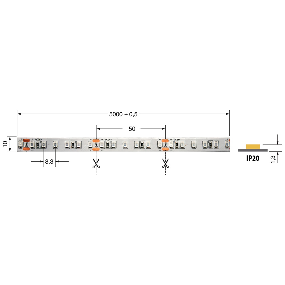 Striscia LED 9,6W/m 24V IP20 flessibile per illuminazione interna ambienti residenziali e commerciali