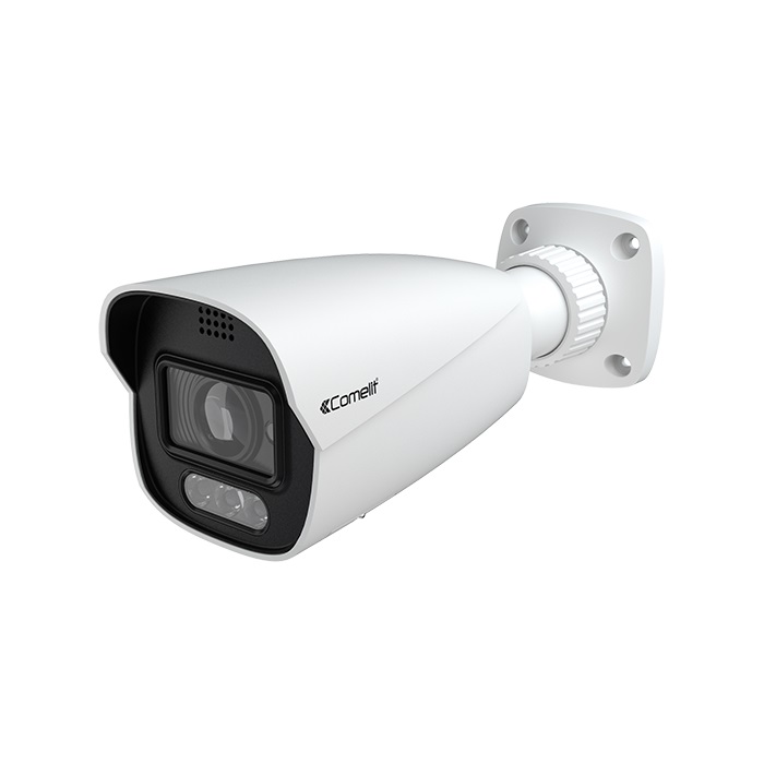 Serie Advance - Telecamera IP bullet 5MP perimetrale, varifocale 2.8-12mm, LED IR 50m, speaker flash LED, 12V e PoE, ONVIF