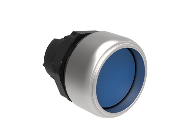 Pulsante impulso Ø22mm serie Platinum plastica cromata guardia estesa blu per comando industriale