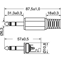 Spina volante stereo 6,3 mm compatta alta qualità per connessioni audio professionali e domestiche