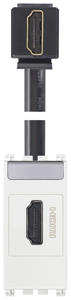 Presa HDMI 2.1b con cavo uscita 90° bianco per installazioni audio-video