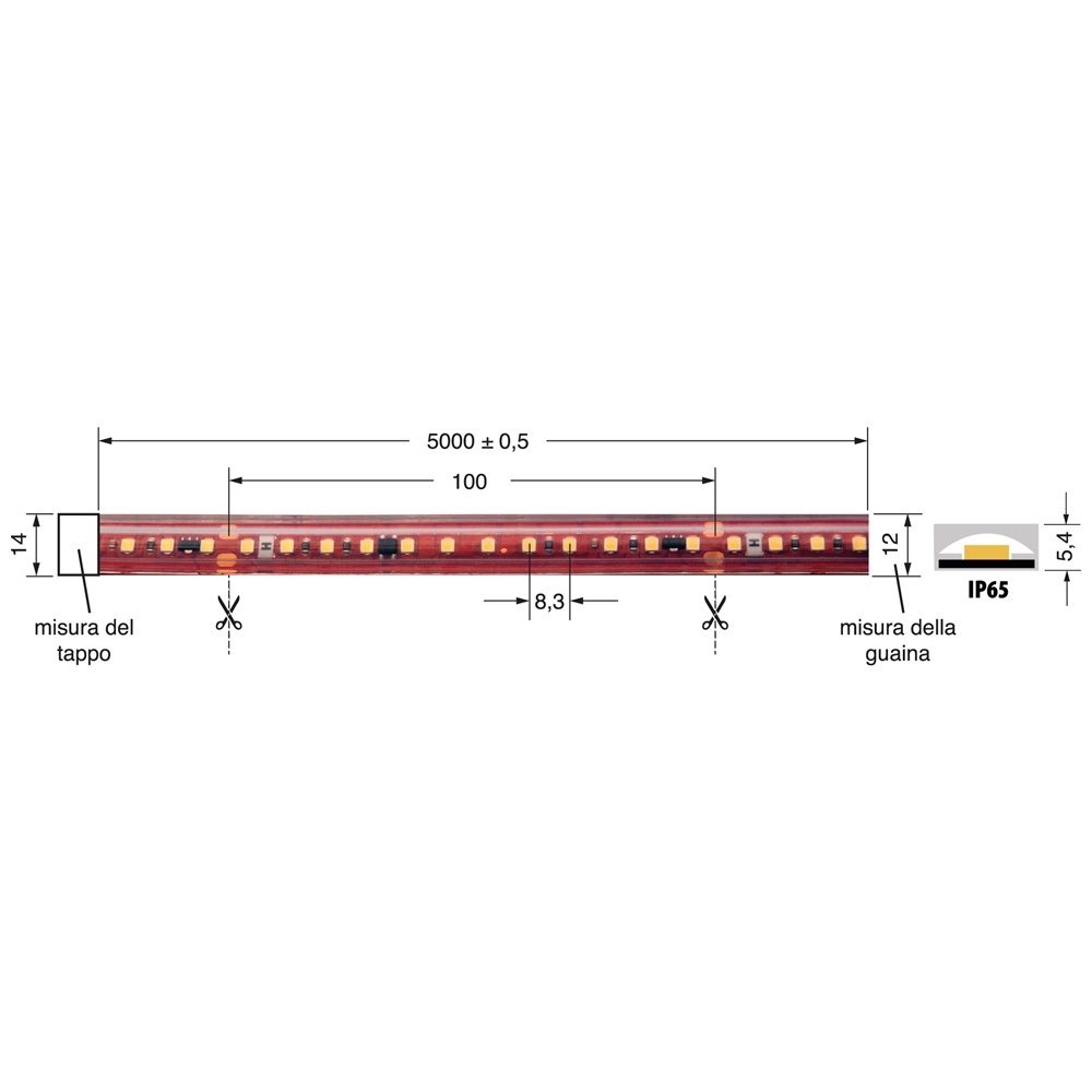 Striscia LED 17W/m 220V IP65 5m illuminazione efficiente interna ed esterna