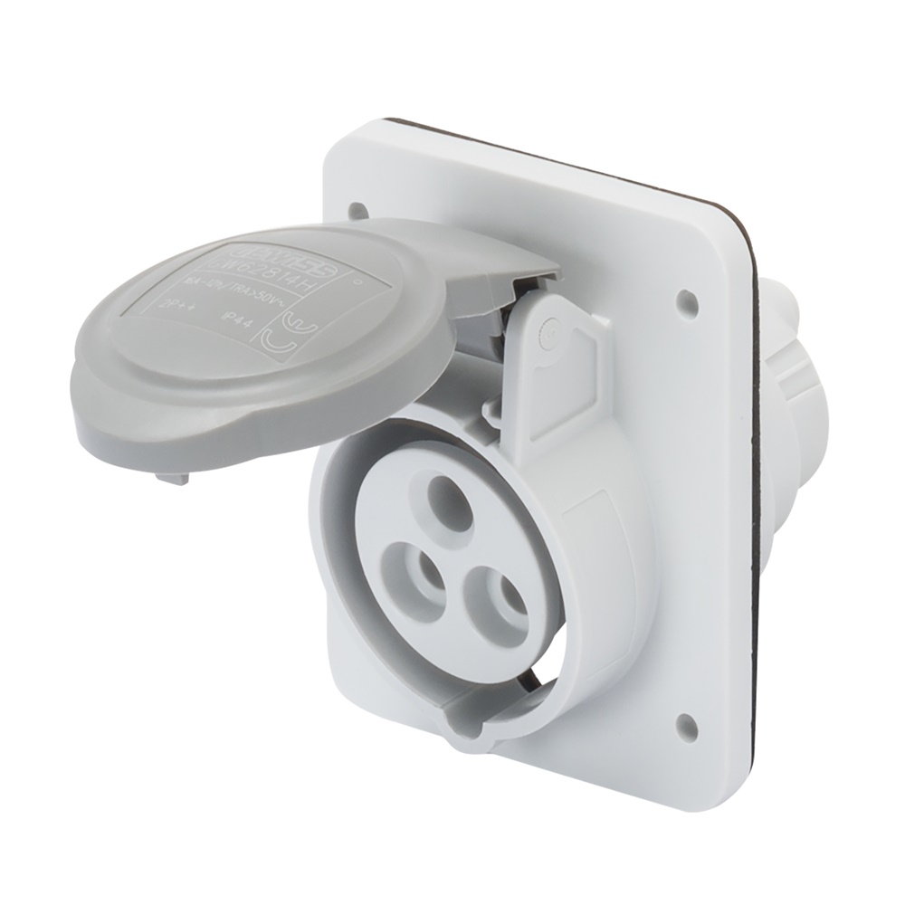 PRESA FISSA DA INCASSO A 10° HP - IP44/IP54 - 2P+T 16A TRASFORMATORE 50/60HZ - GRIGIO - 12H - CABLAGGIO A VITE