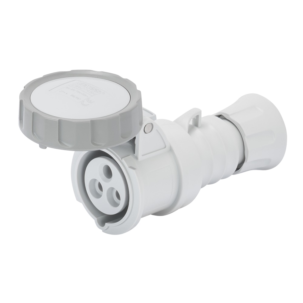PRESA MOBILE DIRITTA HP - IP66/IP67/IP68/IP69 - 2P+T 16A >50-250V c.c. - GRIGIO - 3H - CABLAGGIO A VITE