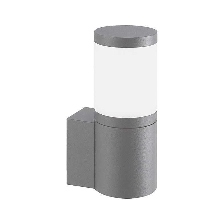 Applique esterno grigia E27 IP54 struttura alluminio diffusore policarbonato LED max 15W