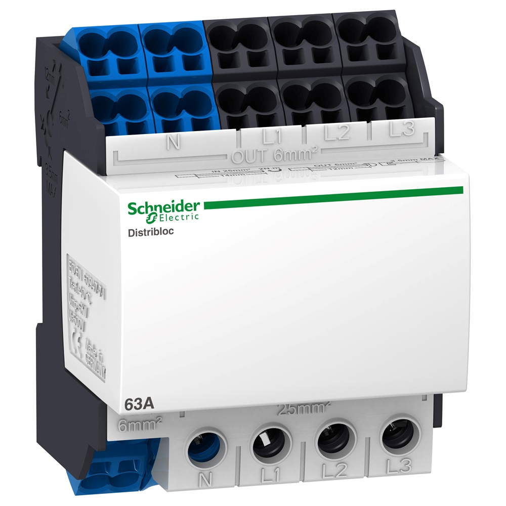 Blocco distribuzione Linergy DX 4P 63A 24 fori collegamento rapido edifici residenziali e commerciali piccoli