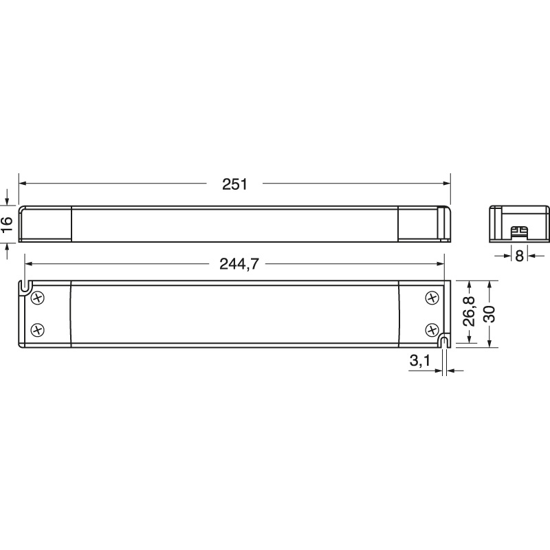 LED Driver 30W 24VCC design slim compatto per alimentazione strisce LED e sistemi illuminazione professionale