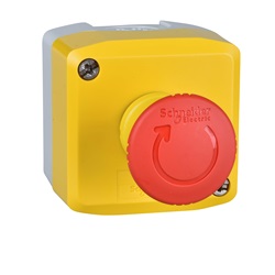 Harmony XALD, XALK, Pulsantiera, plastica, coperchio giallo, 1 fungo emergenza rosso Ø40, girare per sbloccare, 1 NC auto-monitorato