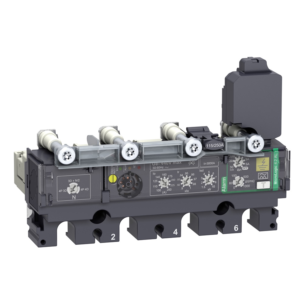 Sganciatore elettronico MicroLogic 4.2 AL 160A 4 poli per interruttori ComPacT NSX160/250 con protezioni sovraccarico e cortocircuito, allarme differenziale, uso industriale e civile