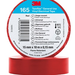 Nastro isolante PVC Temflex 165 rosso 15mm x 10m resistente umidità e fiamma per elettricità basso voltaggio